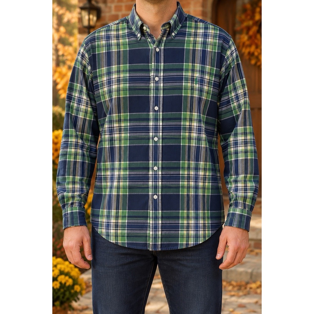 Polo Ralph Lauren Blaire Shirt Mens XL Navy Green Plaid Cotton Button Down